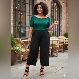 SIZE XL New Lisa Rinna Collection Pull-On Knit Culotte Pants In Black